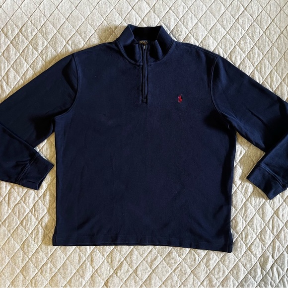 Polo by Ralph Lauren Large Blue Quarter Zip Pullover Mock Neck Sweater Orig $198 - Picture 2 of 6